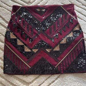 Express Burgundy and Black Sequin Mini Skirt